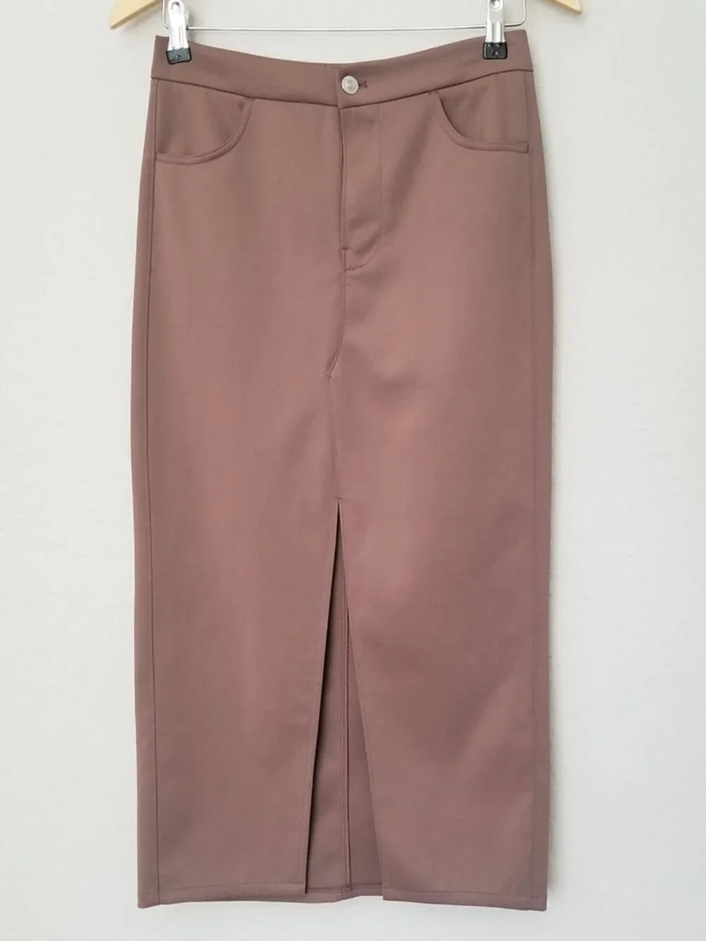 Hudson Jeans Women's XS Reconstructed Midi Skirt Deep Taupe Brown Stretch $185